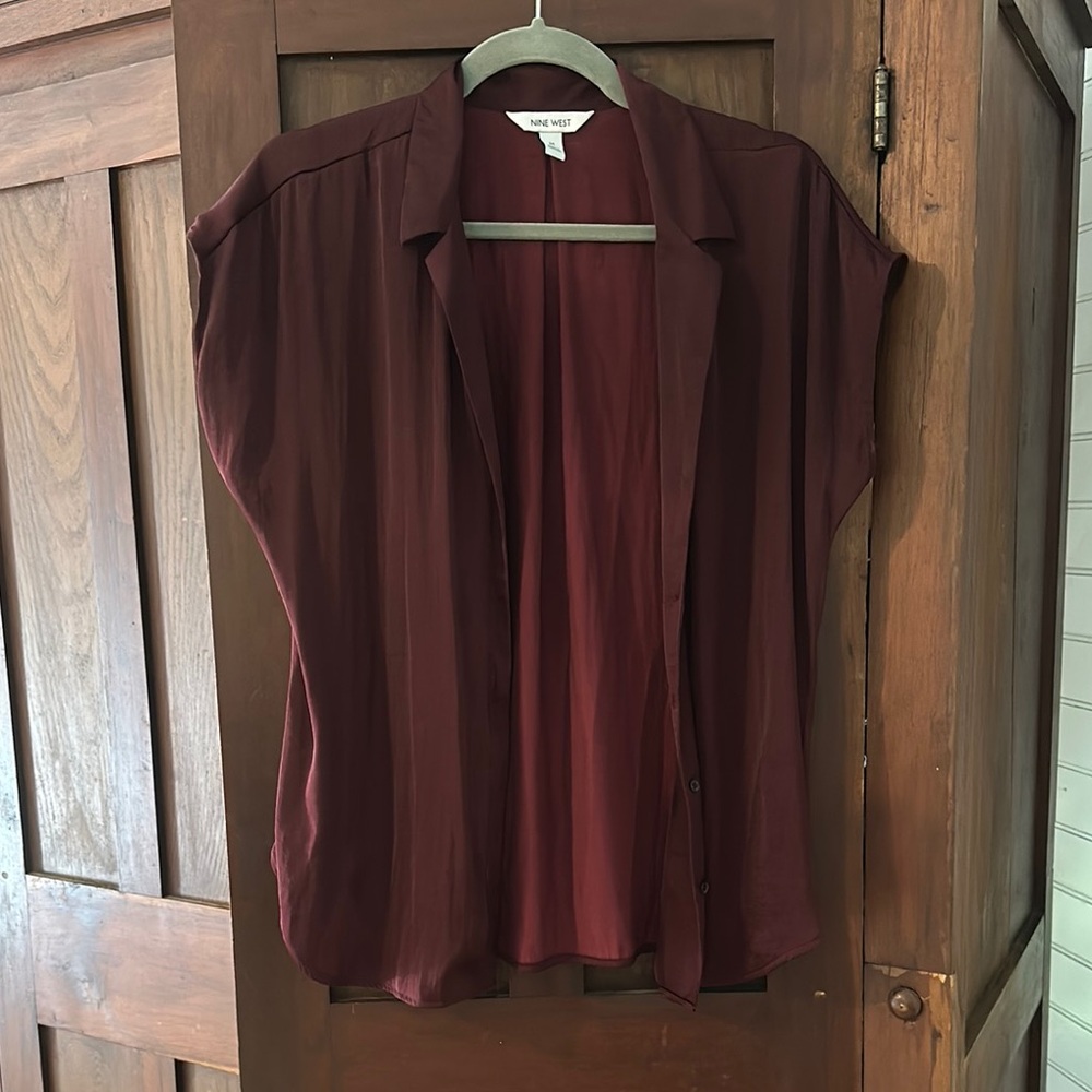 Nine West Burgundy Women's Button Down Shirt